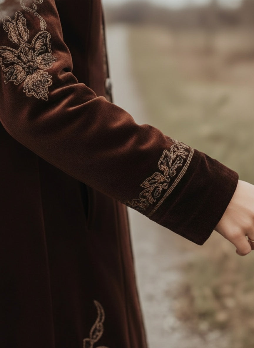 Rich Velvet Embroidered Long Coat