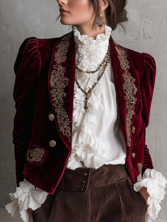Baroque Embroidered Polyester Velvet Blazer