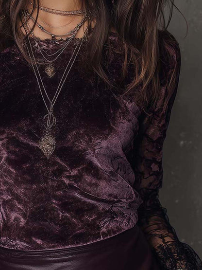 Velvet And Lace Gothic Sheer-Sleeve Top
