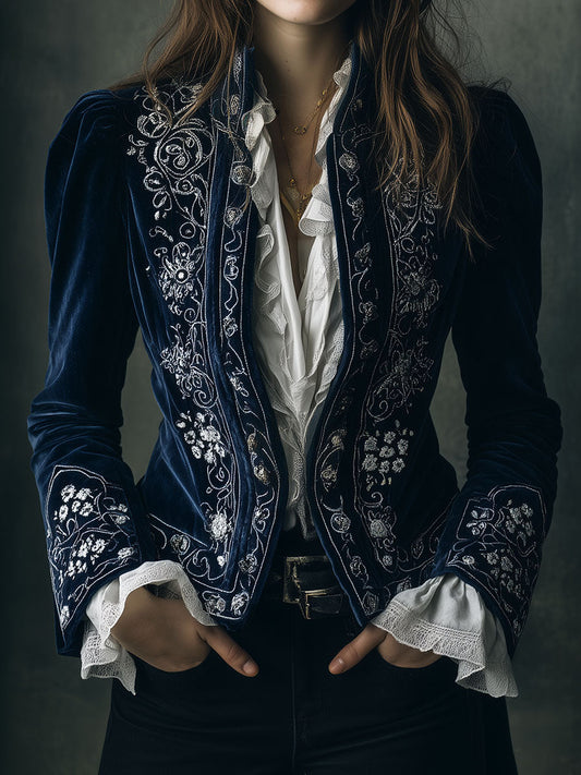 Vintage Baroque Velvet Embroidered Blazer