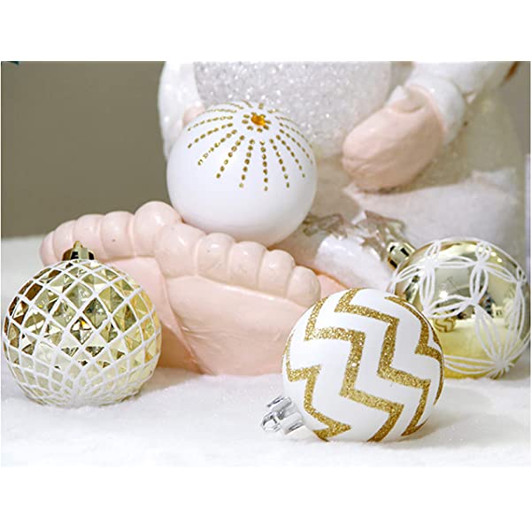 30PCS Christmas Balls Ornaments,60MM Gold&White Painted Shatterproof Festive Wedding Hanging Ornaments Christmas Tree Decoration