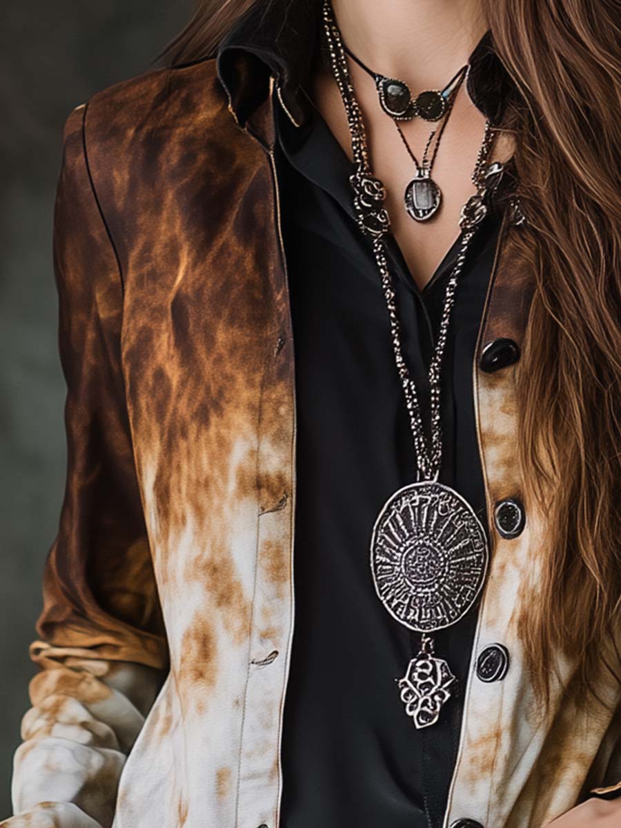 Vintage Bohemian Flame Print Long Shirt