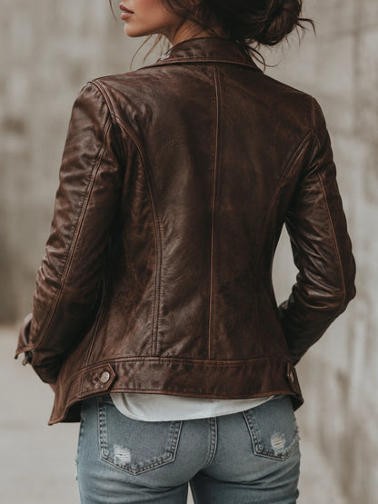Women's Lapel Vintage Faux Leather Jacket