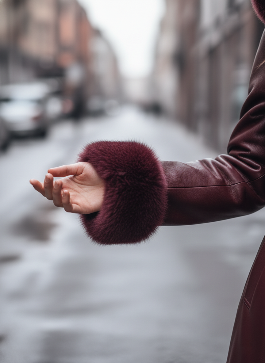 The Elegant Burgundy Leather-Trimmed Coat
