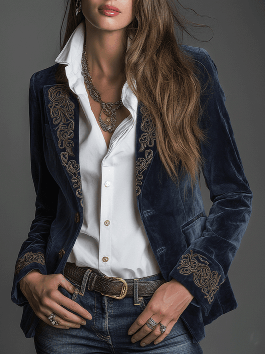 Midnight Velvet Embroidered Blazer