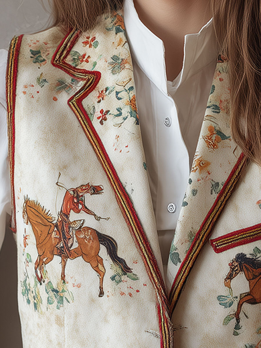 Western Vintage Suede Horse Print Vest