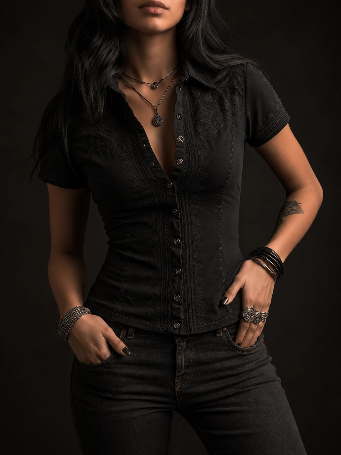 Gothic Black Utility Corset Shirt