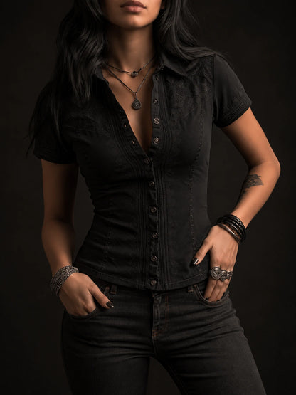 Gothic Black Utility Corset Shirt