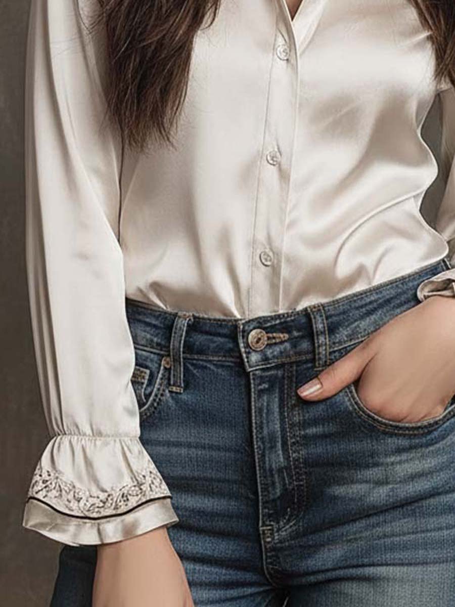Ivory Embroidered Satin Blouse