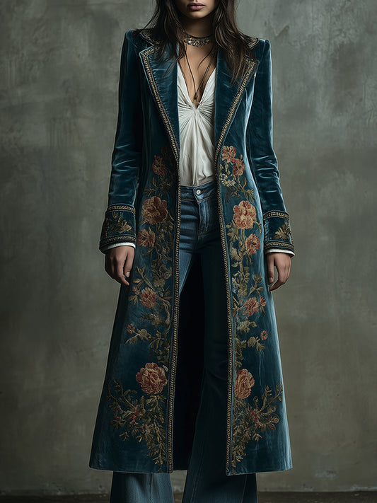 Vintage Velvet Gold Web Print Mid-length Coat