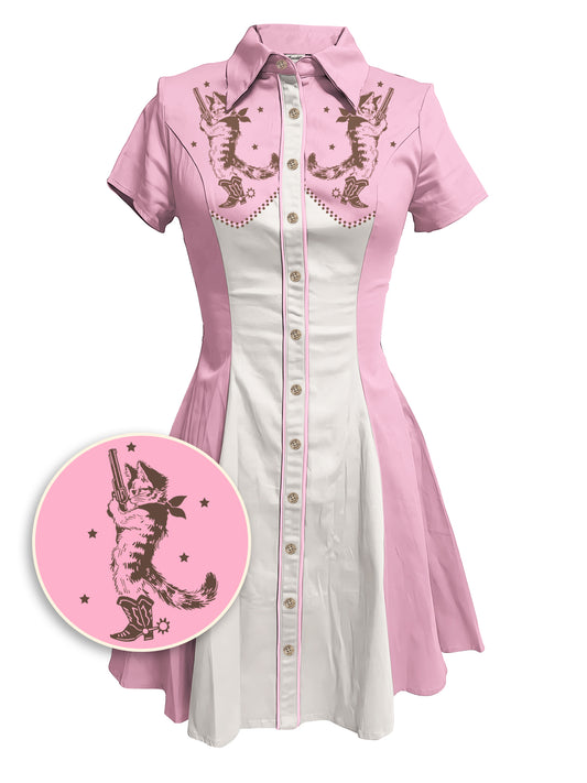 Western Cat - 100% Cotton Double Pocket Dress
