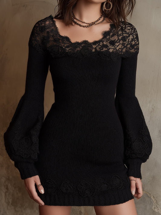 Bohemian Form Romance Knit Lace Mini Dress