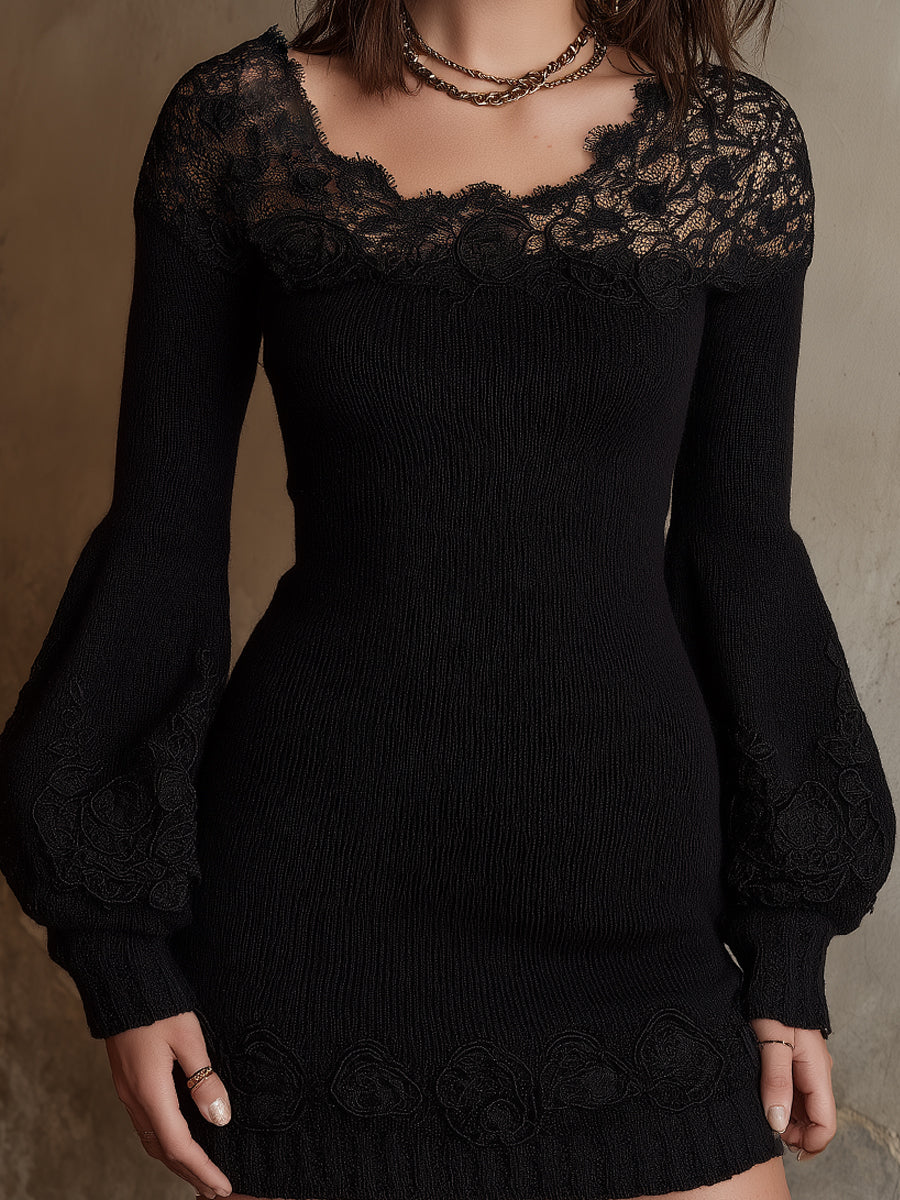 Bohemian Form Romance Knit Lace Mini Dress