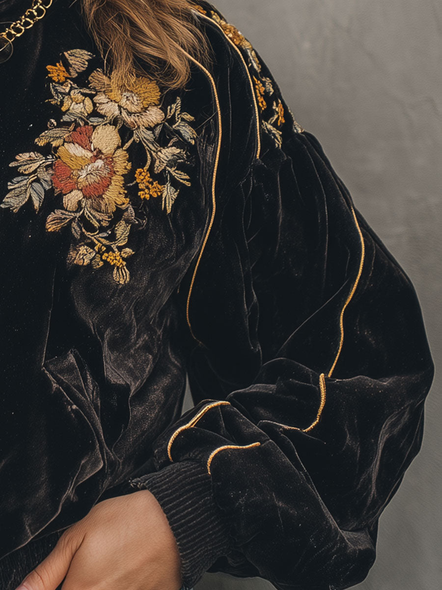 Vintage Velvet Embroidered Dolman Sleeve Jacket