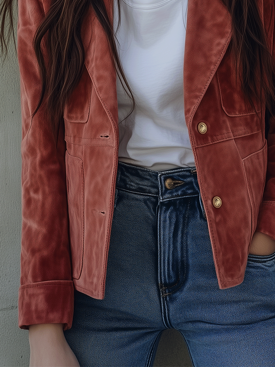 Casual Vintage Rose Velvet Jacket