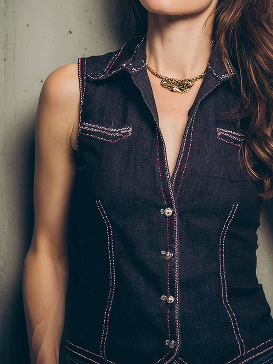 Fashion Indigo Denim Slim Fit Vest