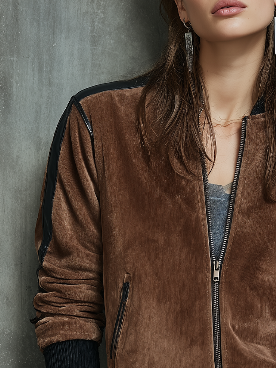 Retro Contrast Color Trim Velvet Jacket