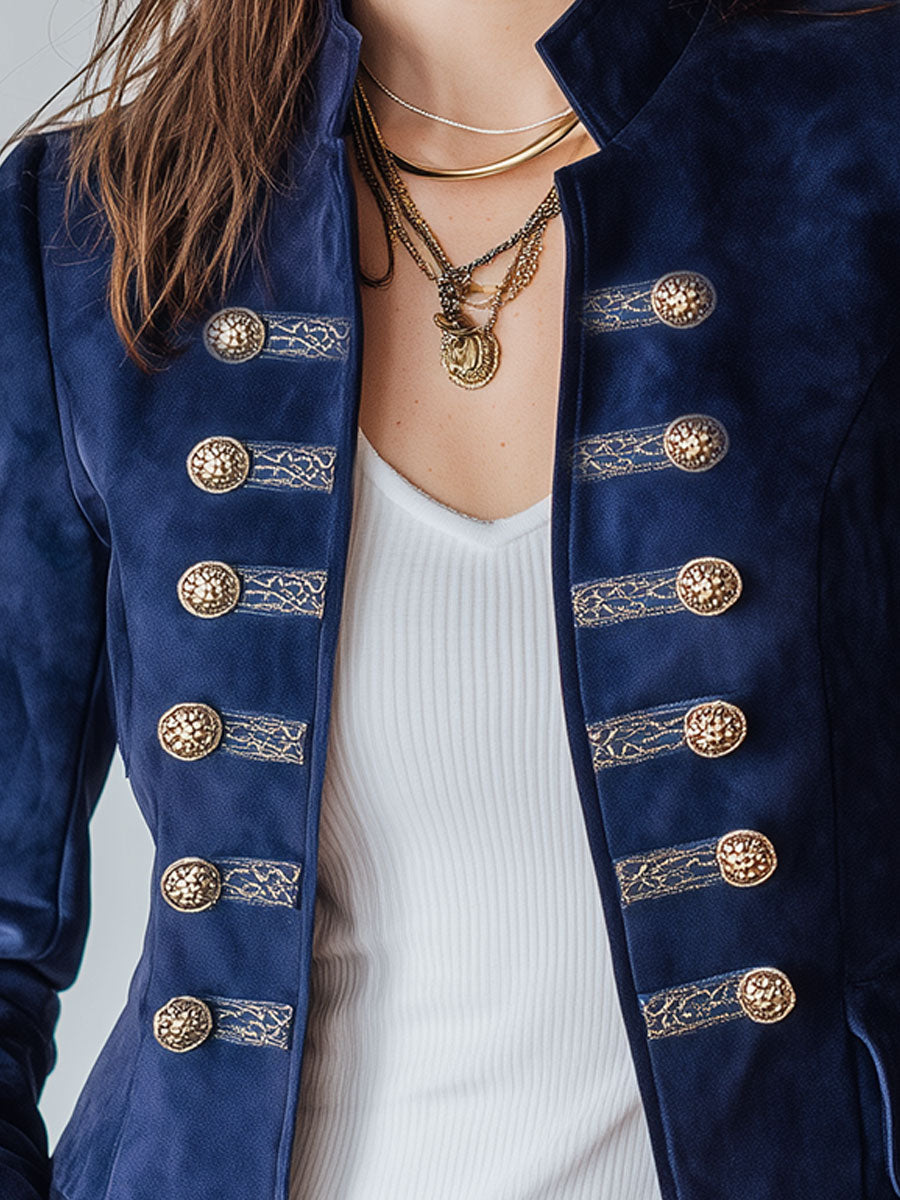 Vintage Suede Embroidered Double-breasted Jacket