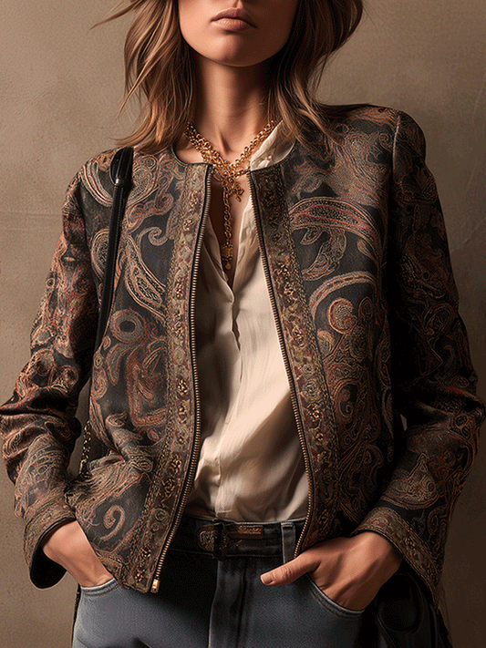 Vintage Bohemian Baroque Paisley Cropped Jacket