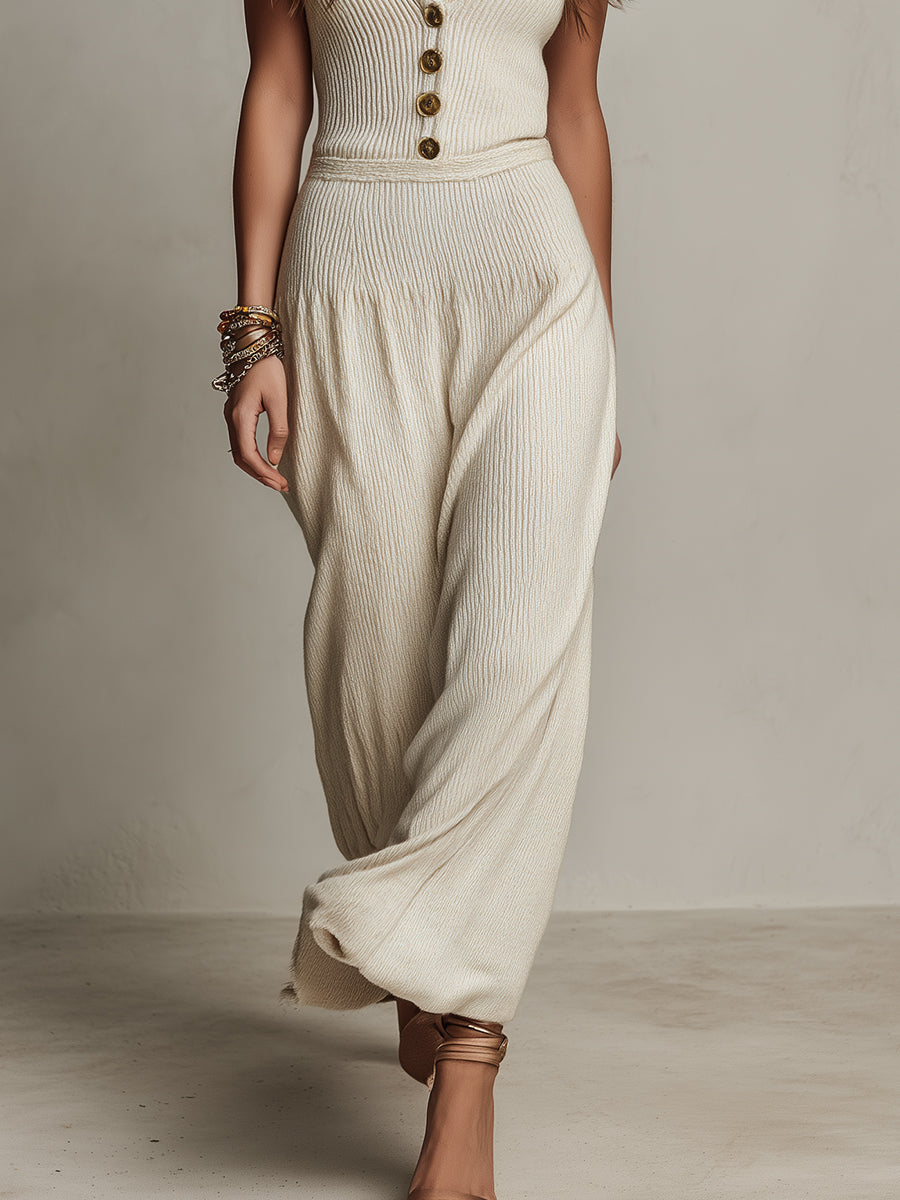 Vintage Knitted Button-down Sleeveless Maxi Dress
