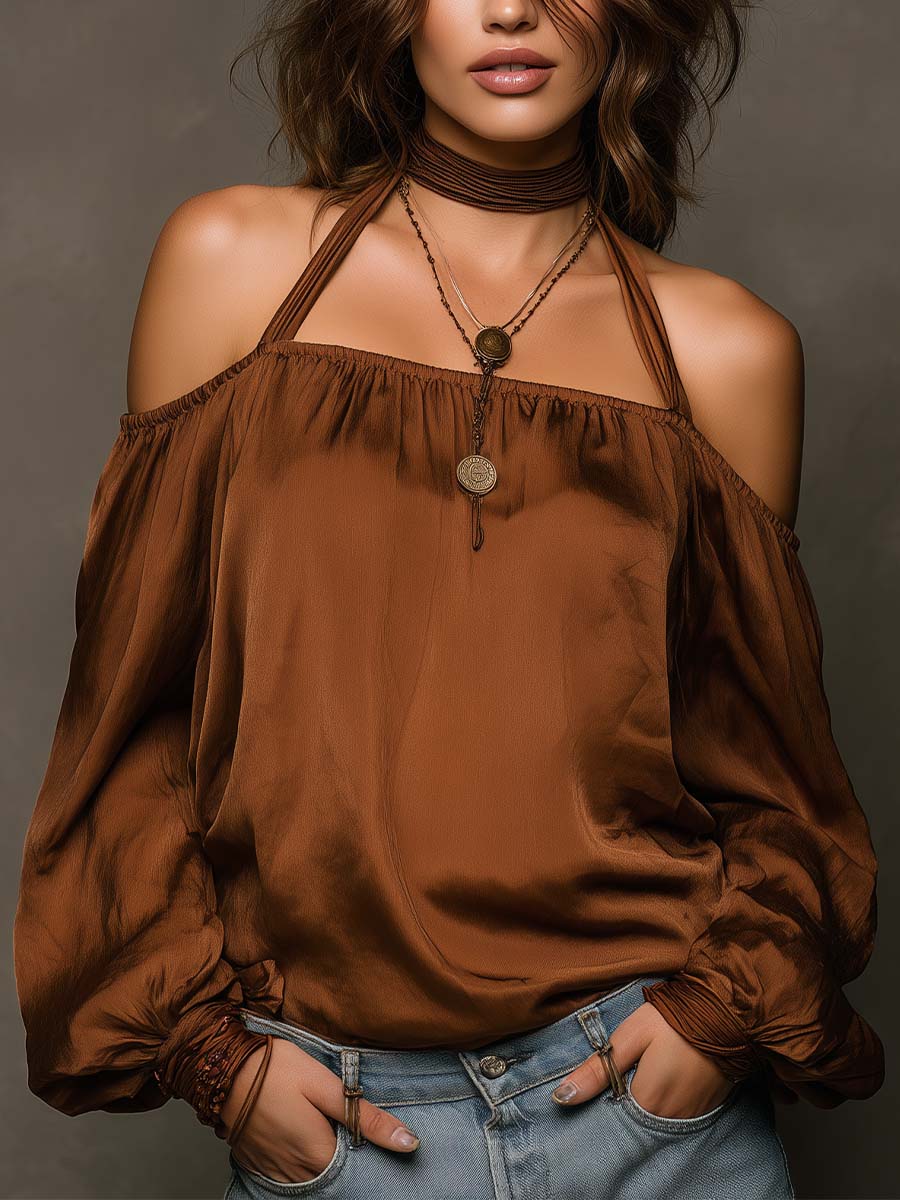 Off-Shoulder Matte Satin Blouse