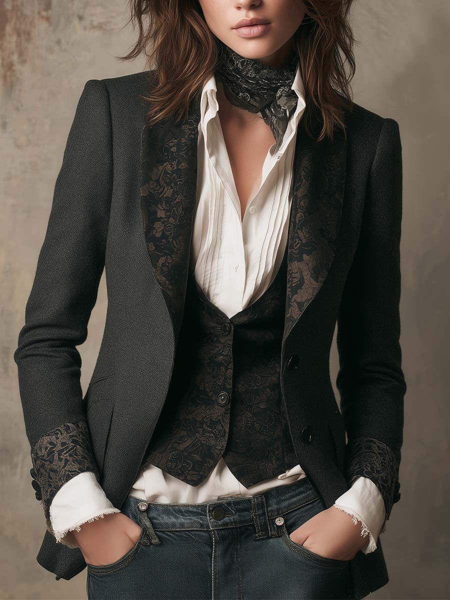 Vintage Tailored Blazer With Printed Lining
