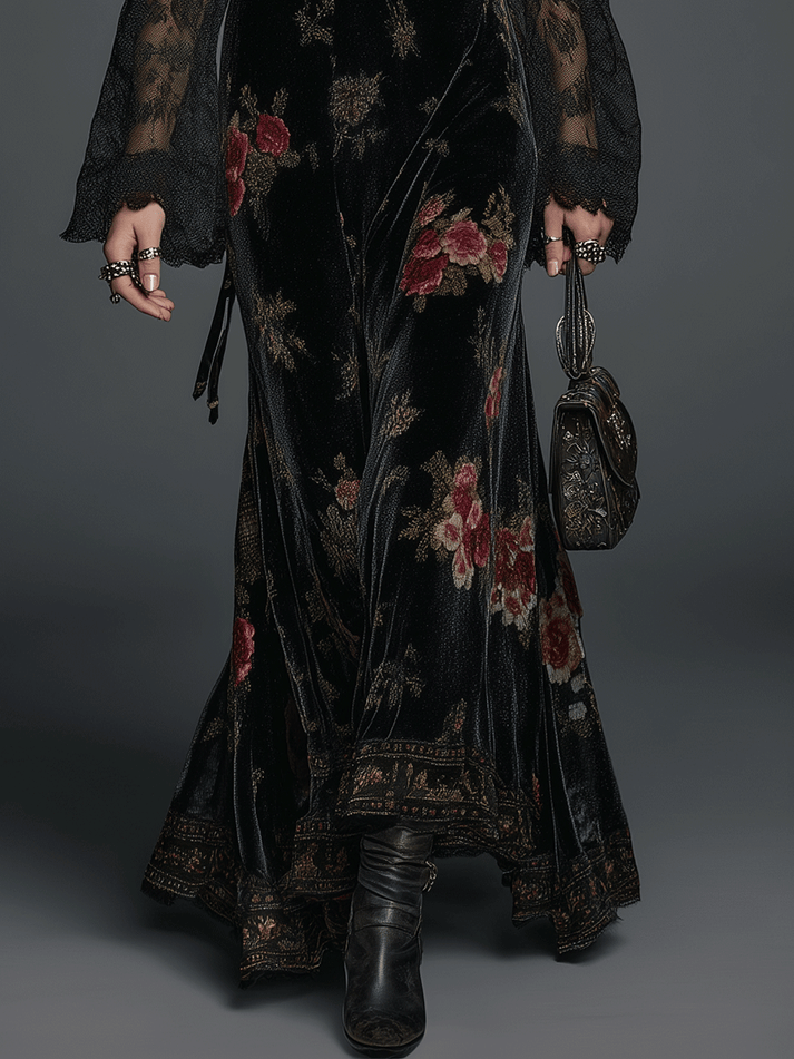 Vintage Romantic Black Velvet Dress main image 1