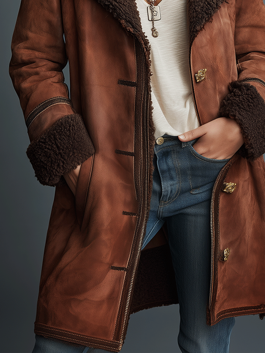 Retro Bohemian Caramel-Colored Faux Suede Coat