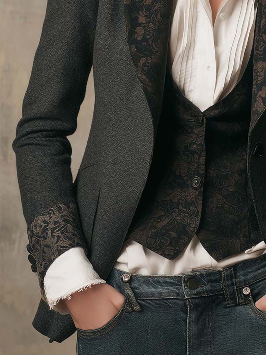 Vintage Tailored Blazer With Printed Lining