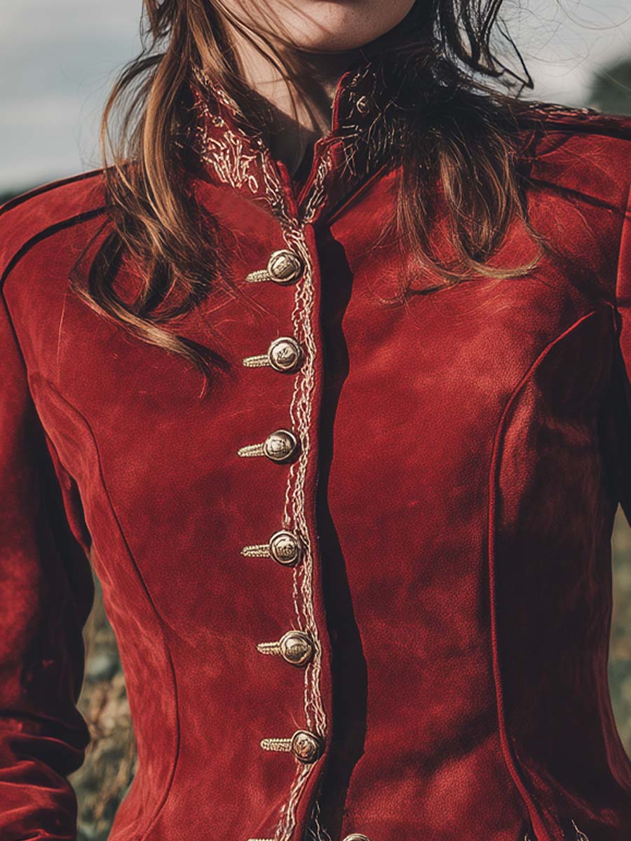 Vintage Crimson Baroque Embroidered Microsuede Blazer