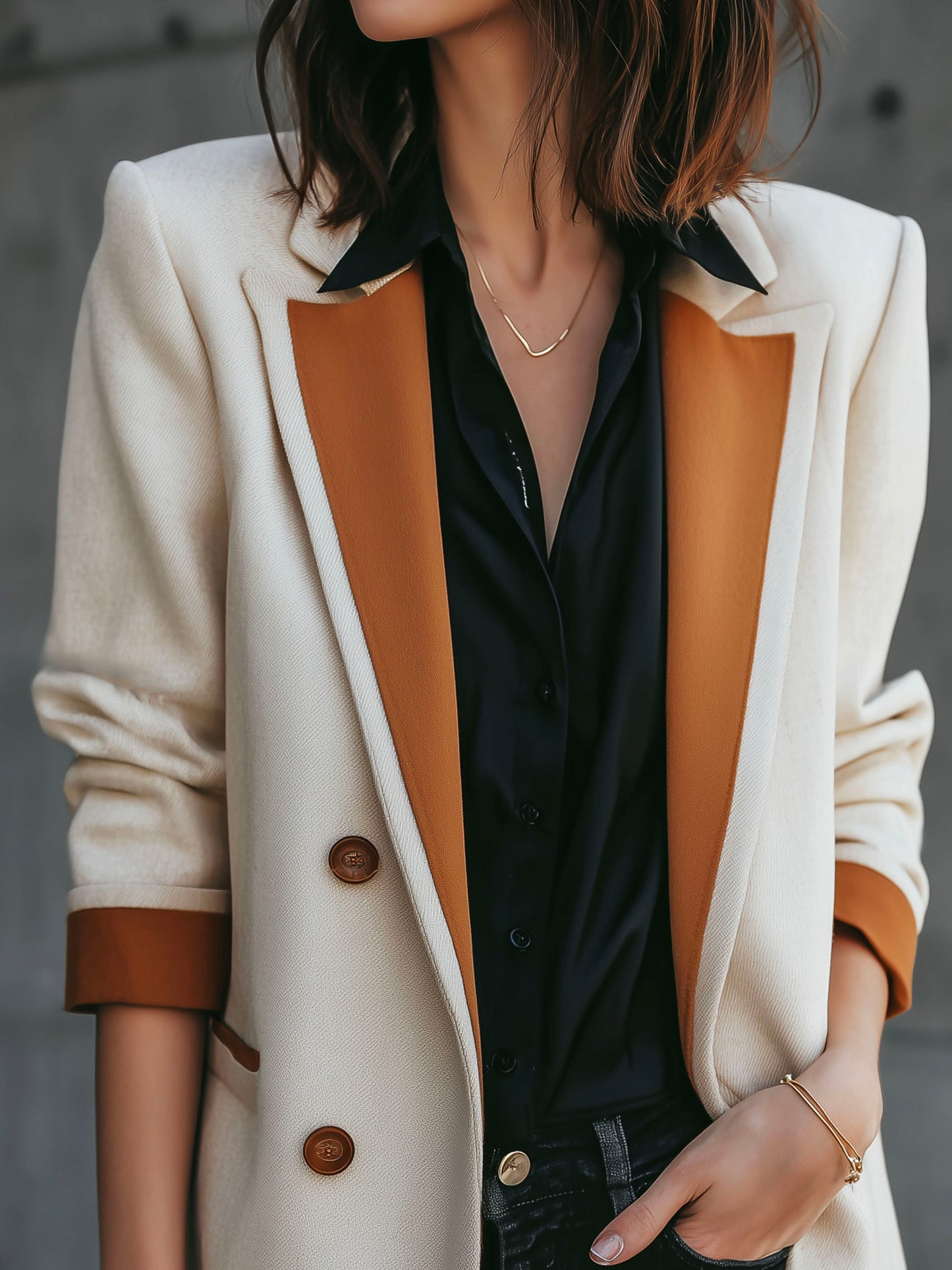 Chic Wool Blend Double-Breasted Contrast Trim Long Blazer