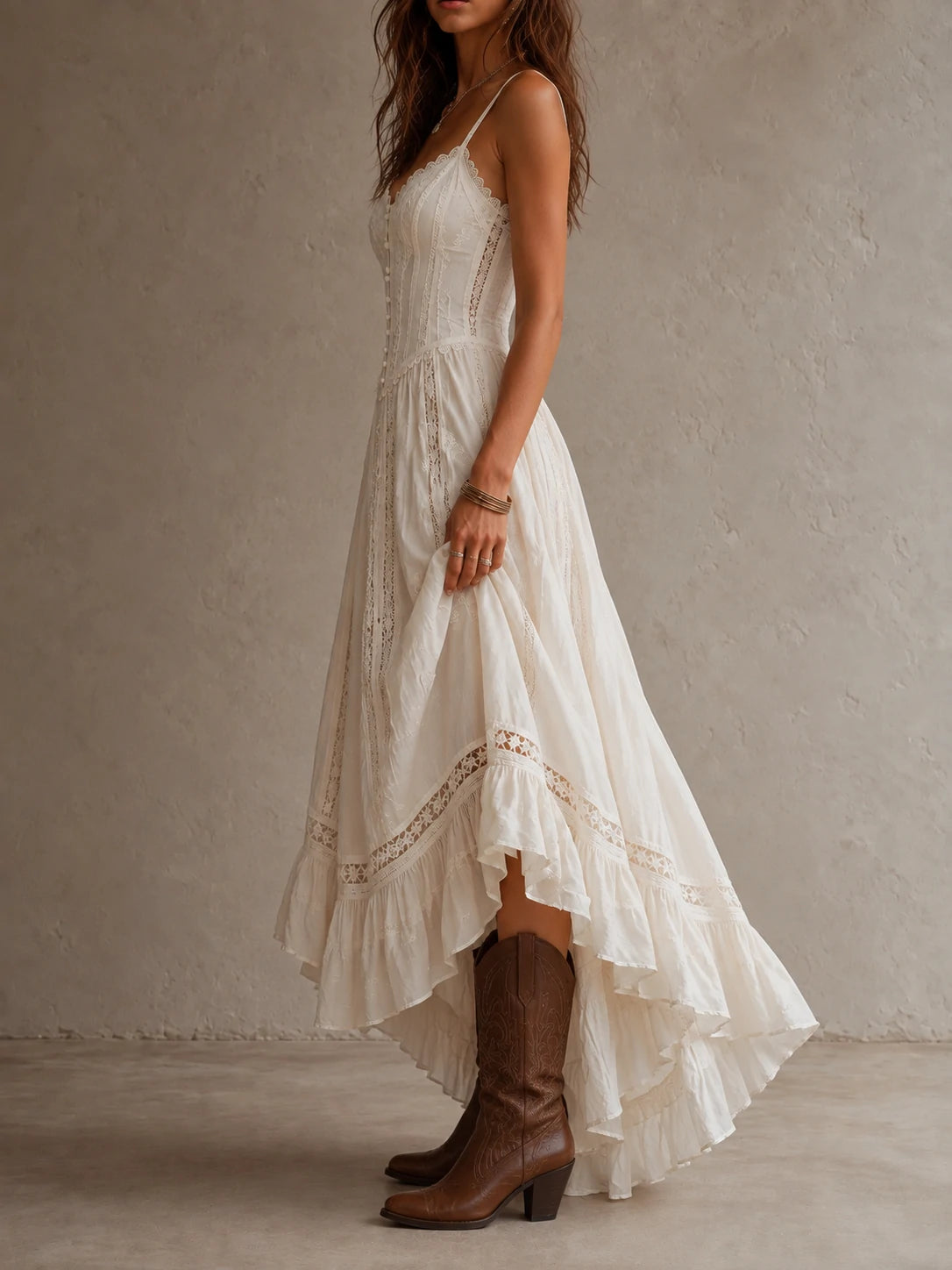Ivory Lace Inset Corset Slip Maxi Dress