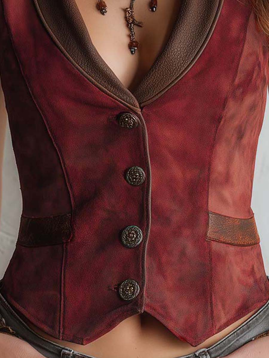 Ruby Micro-Suede Shawl-Collar Button Vest