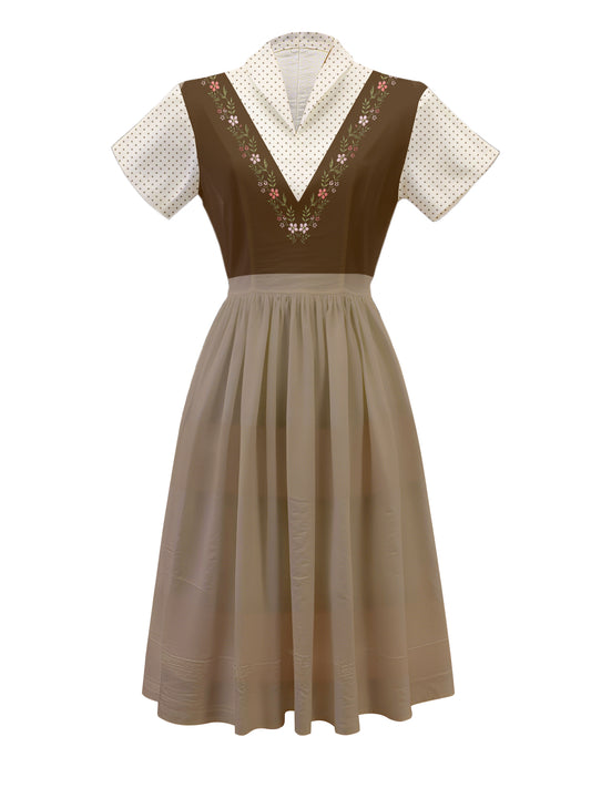 Brown Polka Dots - 100% Cotton Vintage Dress
