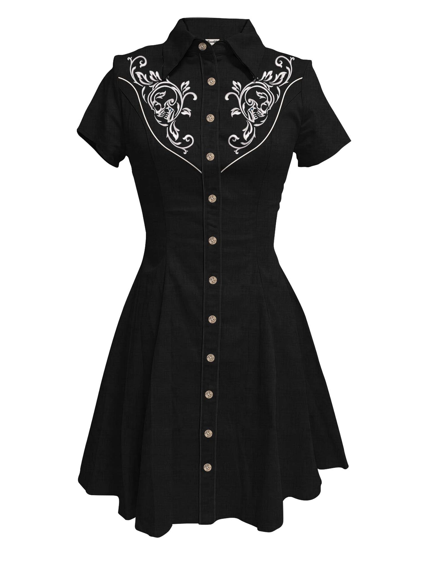 [Embroidery]Skull Flower - 100% Cotton Dress
