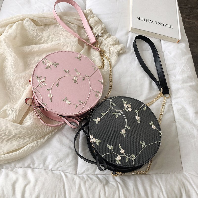 Hot Sale Sweet Lace Round Handbags PU Leather Women Crossbody Bags