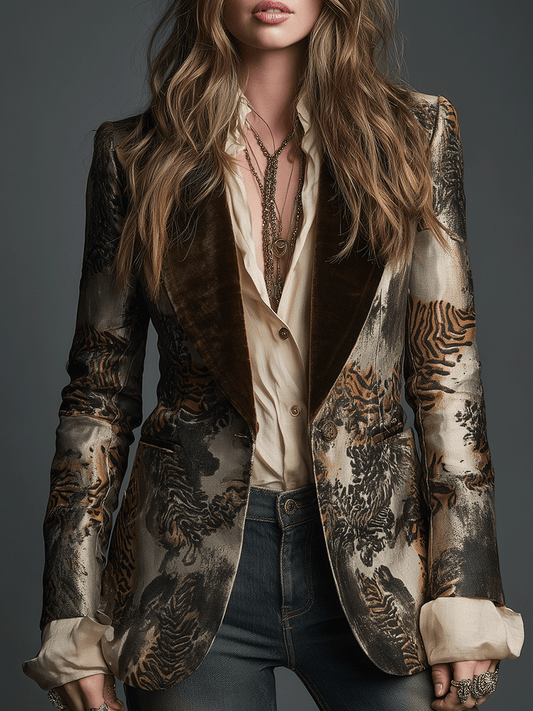 Baroque Velvet Jacquard Bronze Pattern Blazer