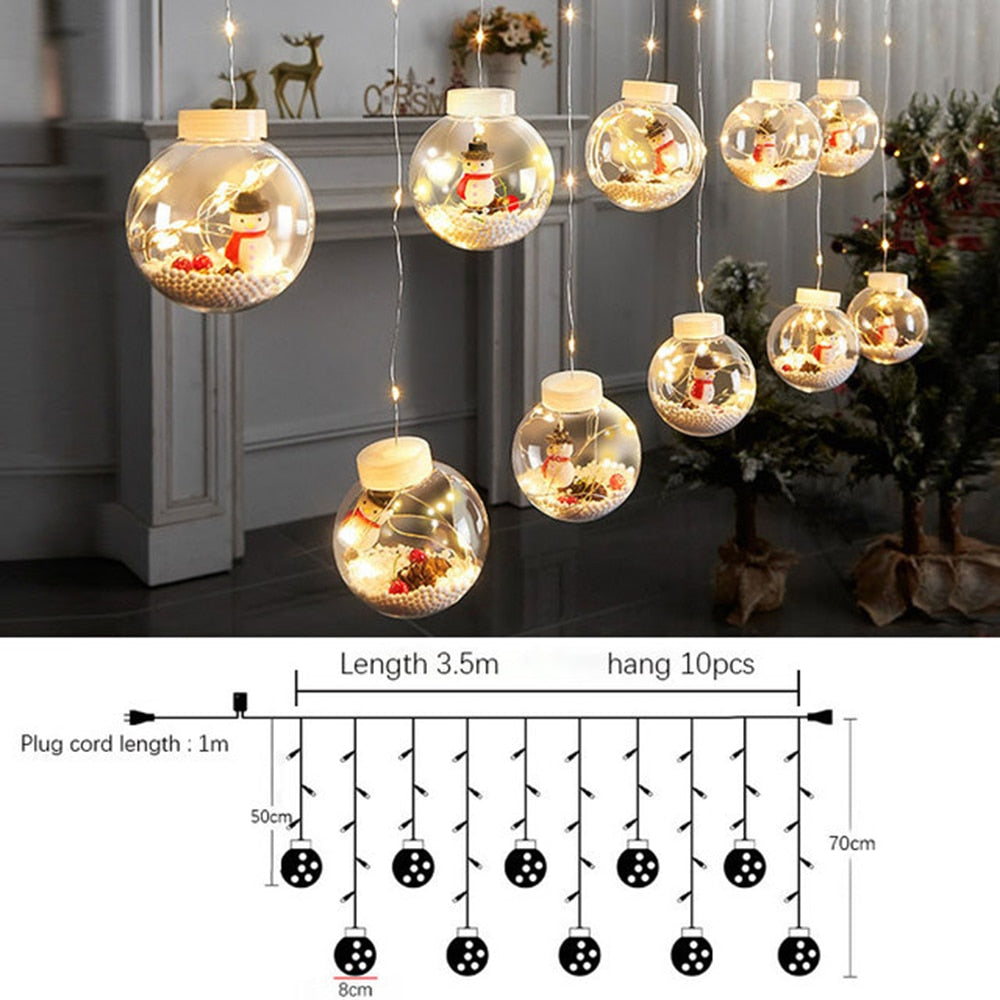 Xmas Decor DIY Christmas Ball Santa LED Curtain Light String Christmas Tree Decoration Home Party New Year Gifts Navidad Decor