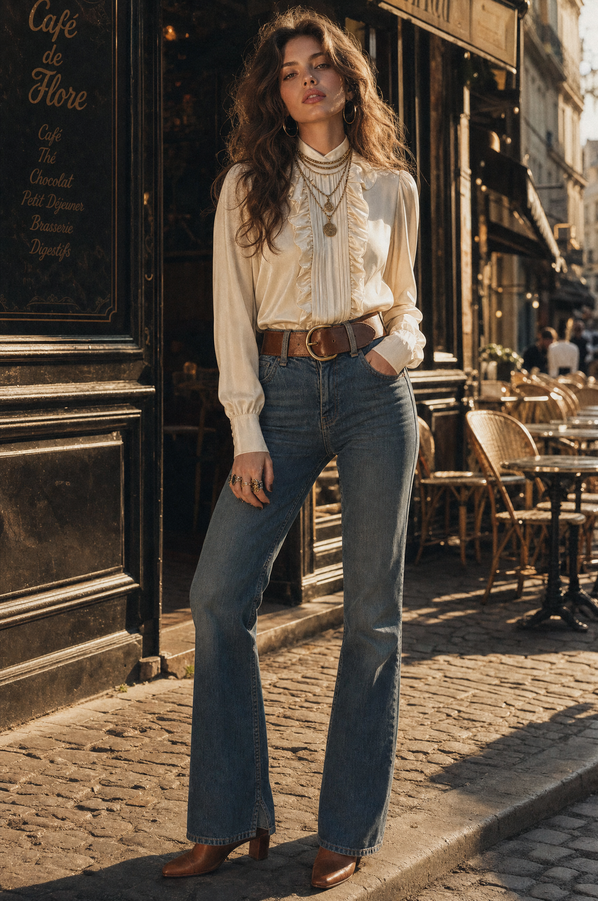 Vintage Stand Collar Off-white Velvet Blouse With Ruffle Trim