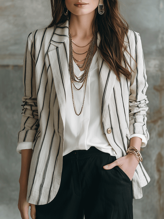 Modern Chic Pinstripe Lightweight Blazer Jacket