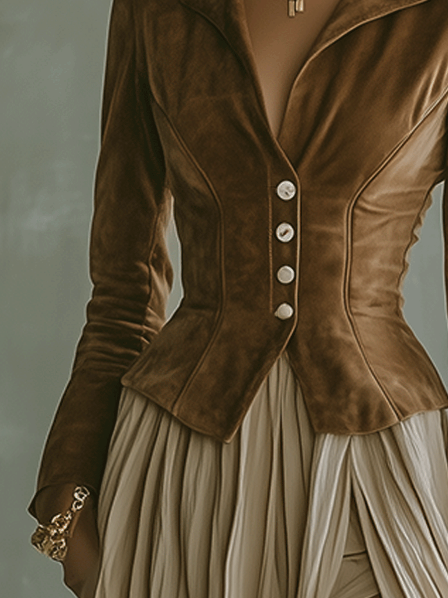 Retro Romantic Caramel Slim Jacket