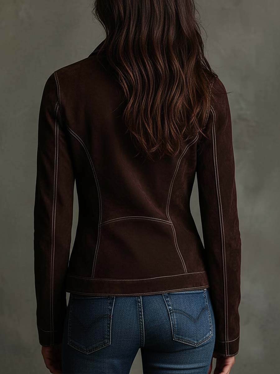 Chocolate Brown Eco-Suede Moto Jacket