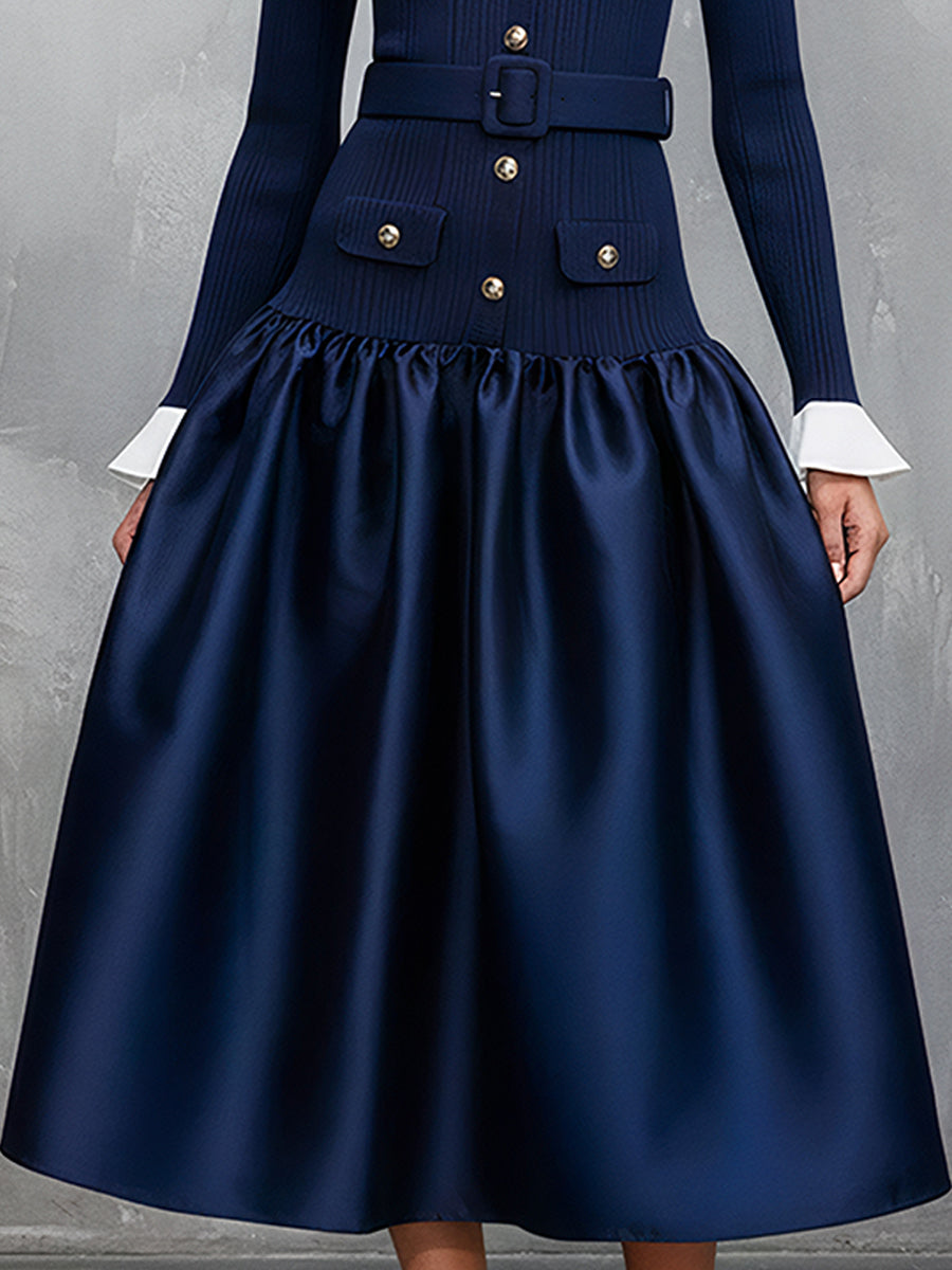 Structured Grace Navy Authority Midi Dress