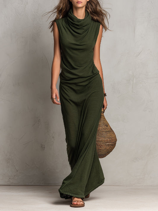 Vintage Cowl Neck Cotton Sleeveless Maxi Dress