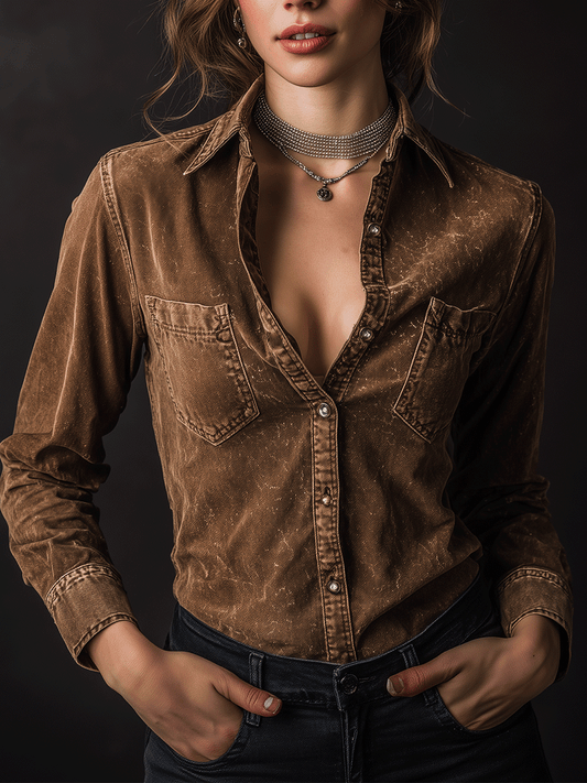 Vintage Brown Washed Western Shirt