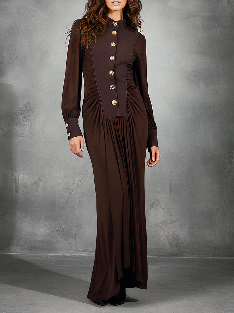 Vintage Elegance Mocha Command Maxi Dress