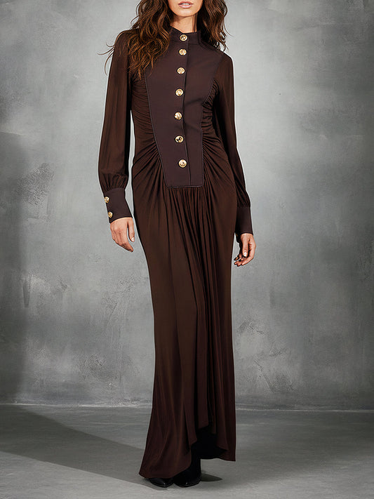 Vintage Elegance Mocha Command Maxi Dress