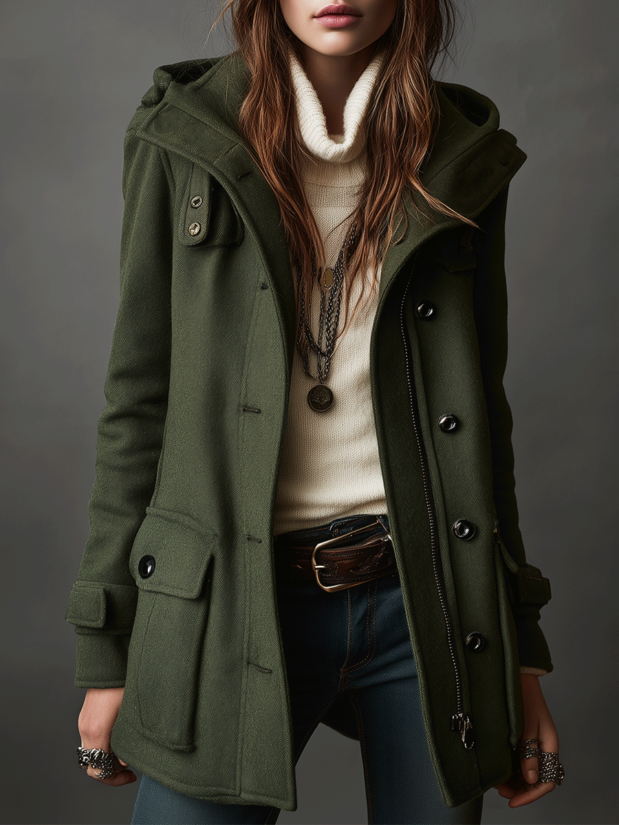 Military-Inspired Olive Wool Jacket