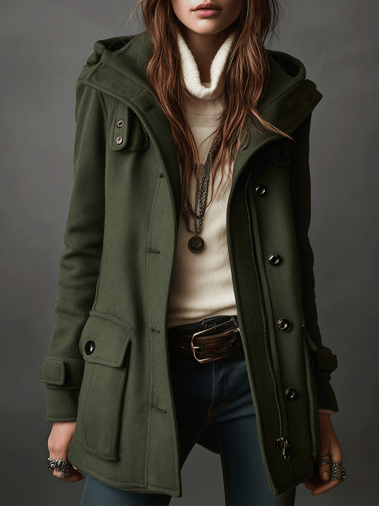 Military-Inspired Olive Wool Jacket