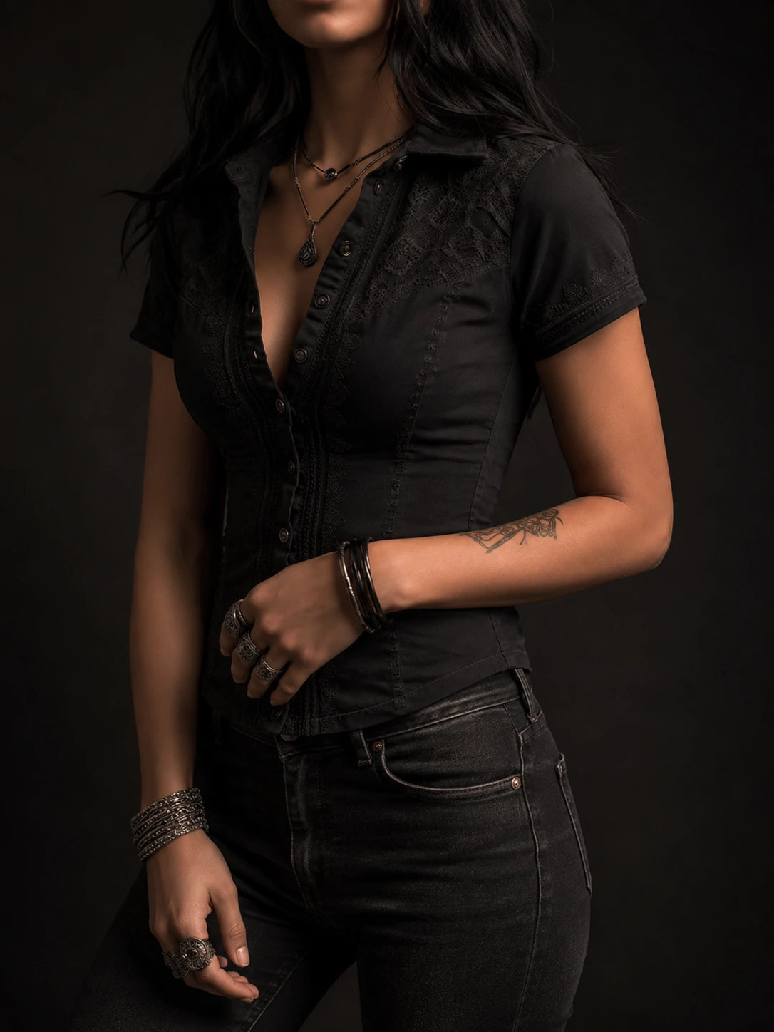 Gothic Black Utility Corset Shirt